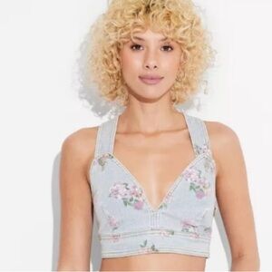 $4 SALE NWT wild fable crop top denim floral festival shirt med flowers stretch